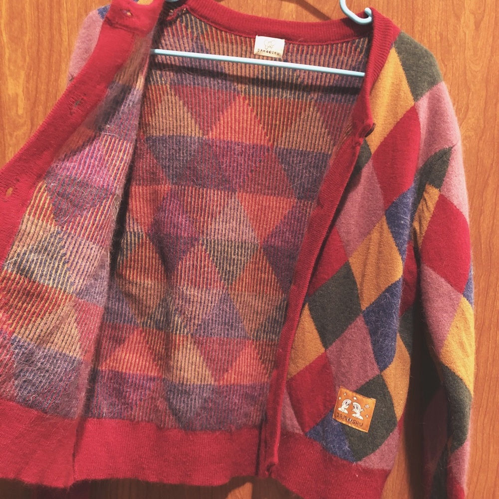 Diamond Check Rabbit Fur Infused Cardigan Sweater - Picture 7 of 7